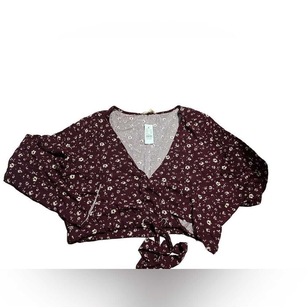 LA Hearts Maroon Floral Tie Front Crop Top NWT